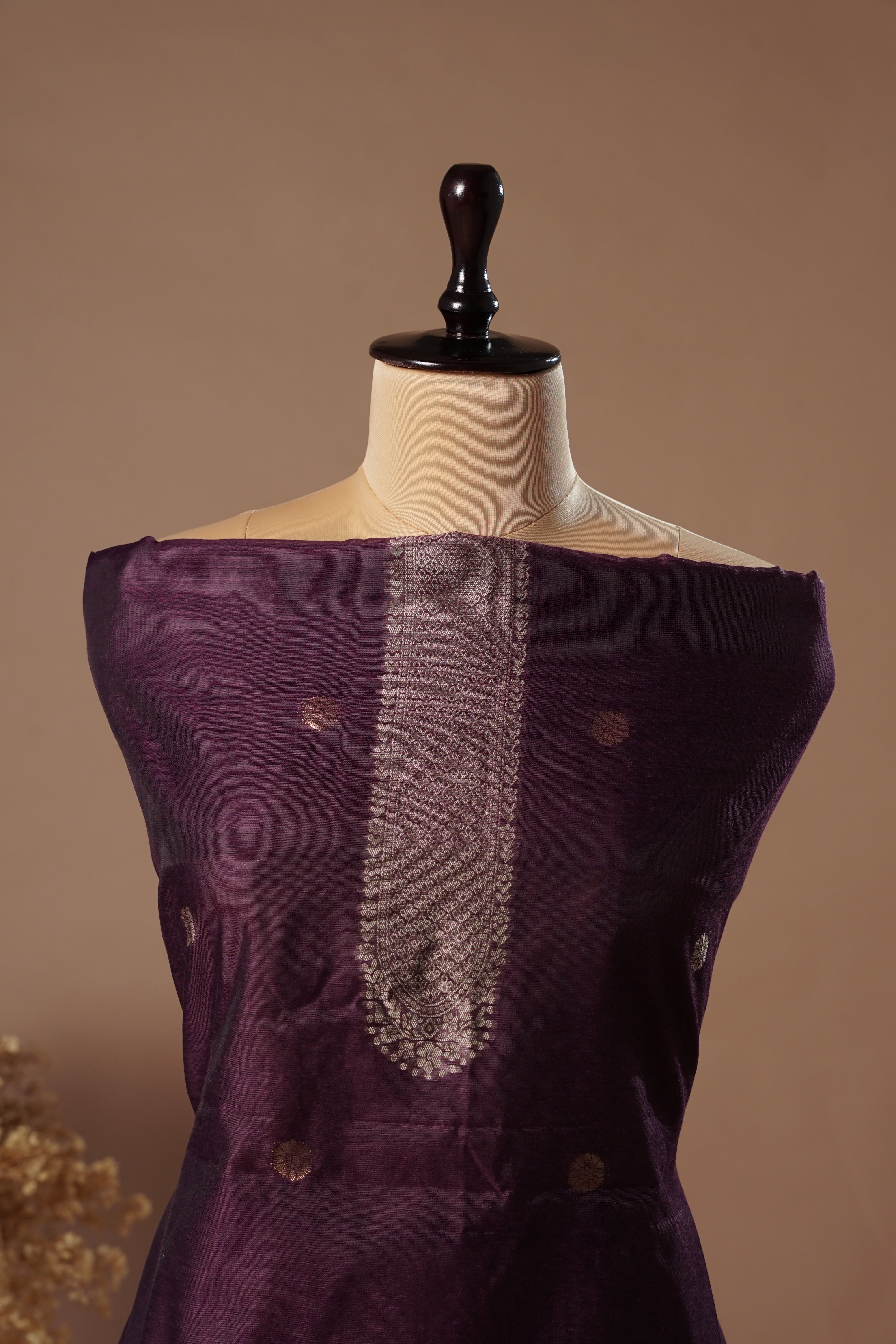 Majestic Wine Mul Chanderi Suit Piece