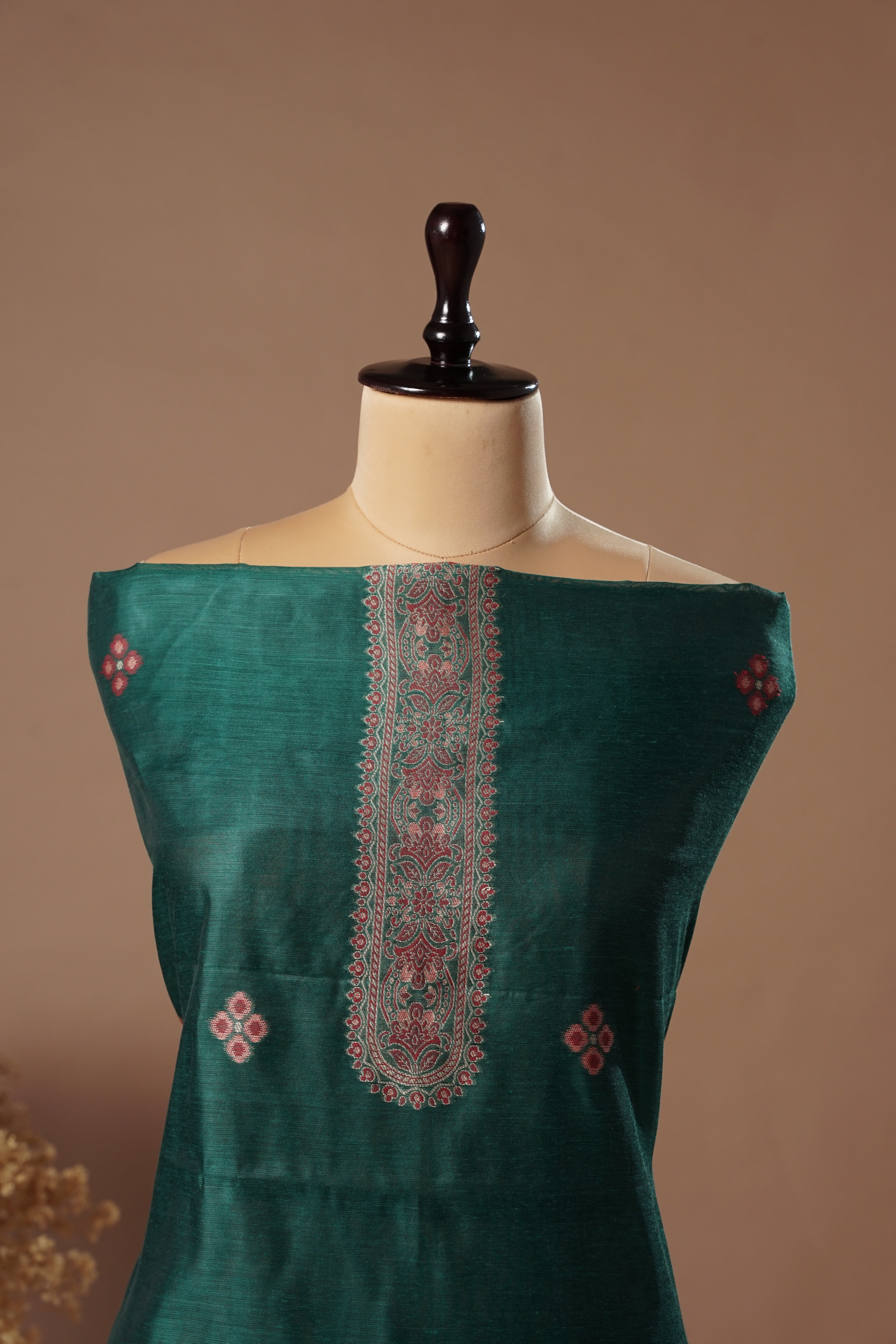 Pine Green Mul Chanderi Suit Piece