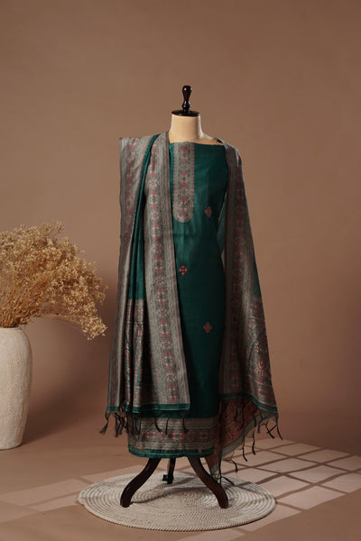 Pine Green Mul Chanderi Suit Piece