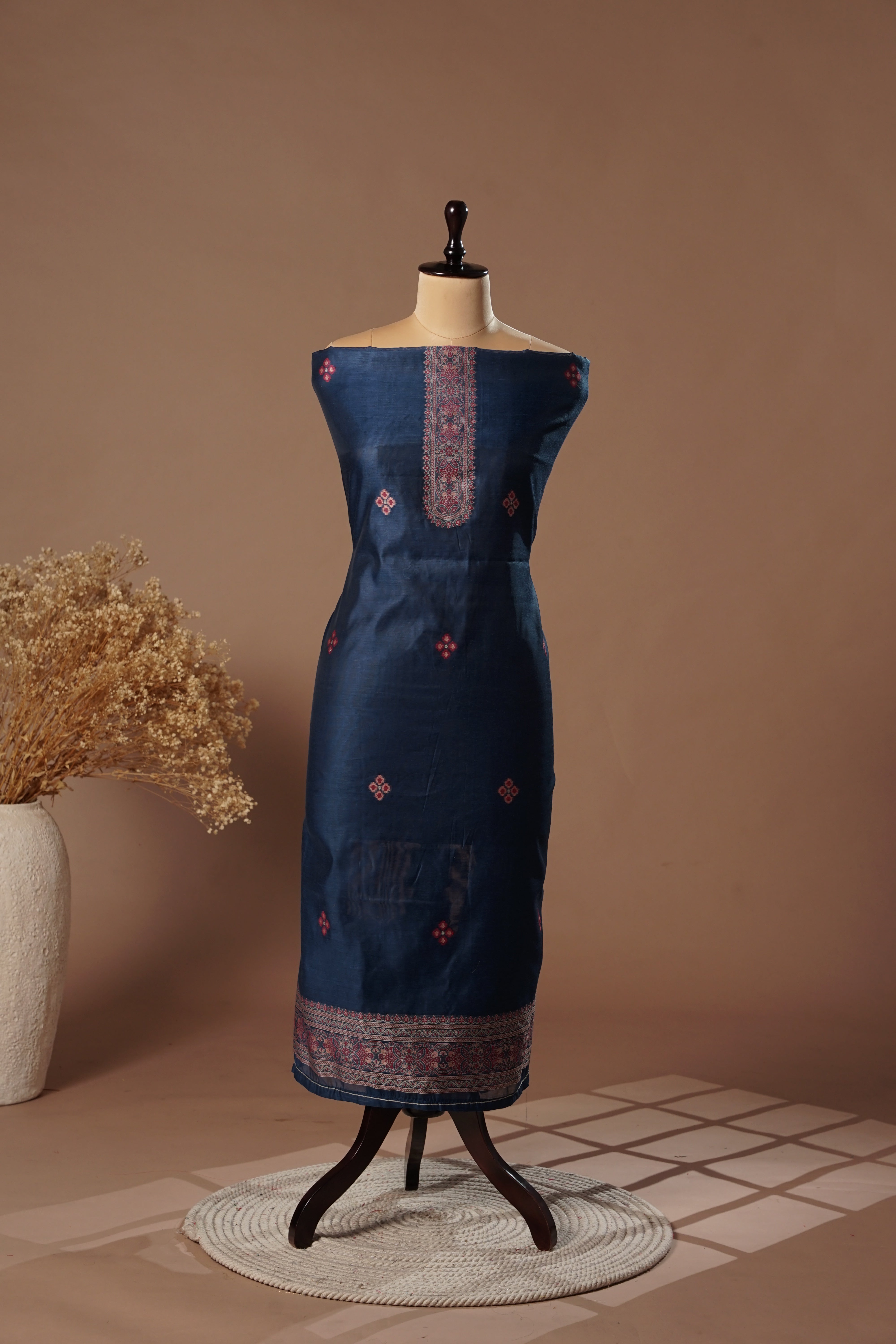 Deep Navy Mul Chanderi Suit Piece