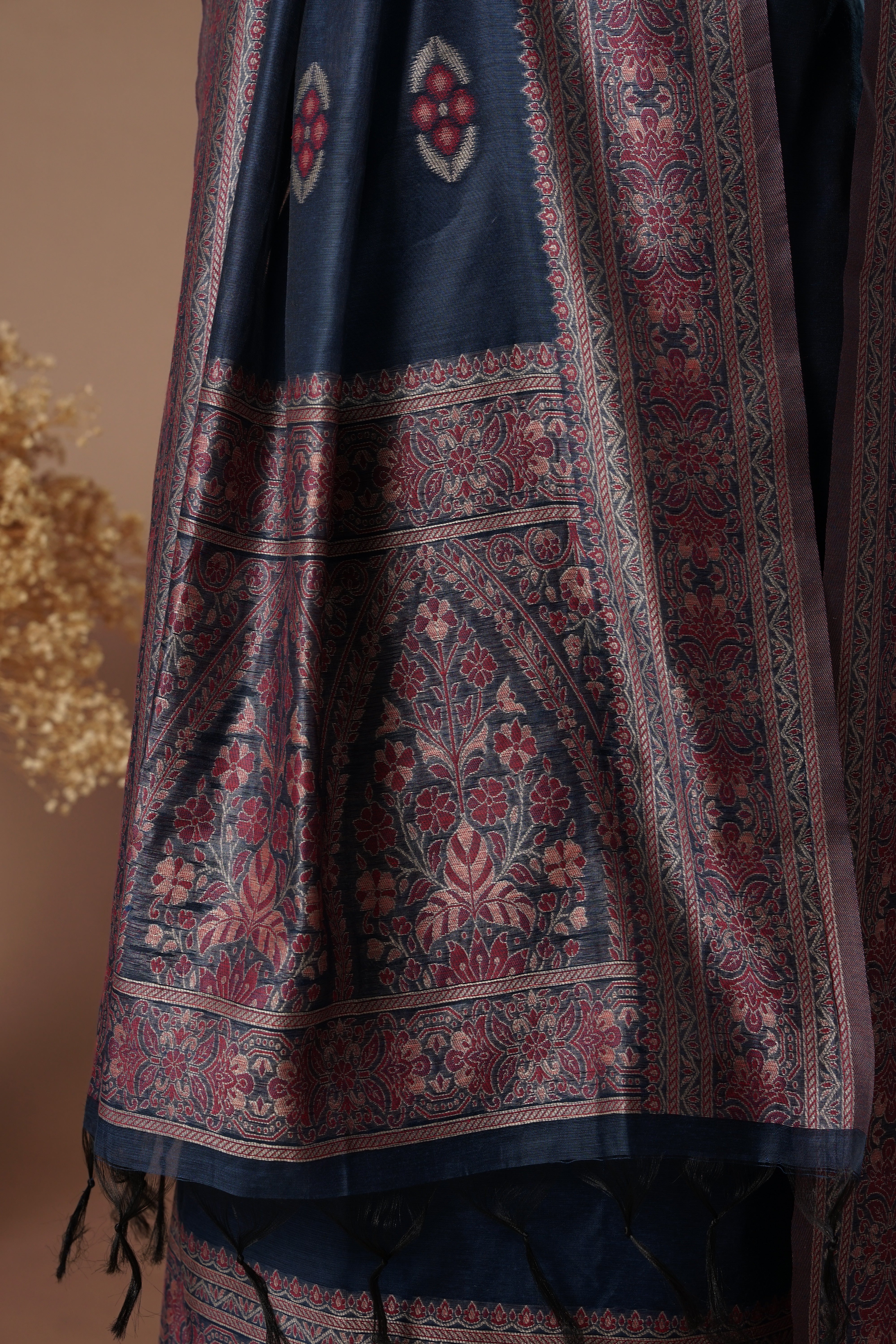 Deep Navy Mul Chanderi Suit Piece