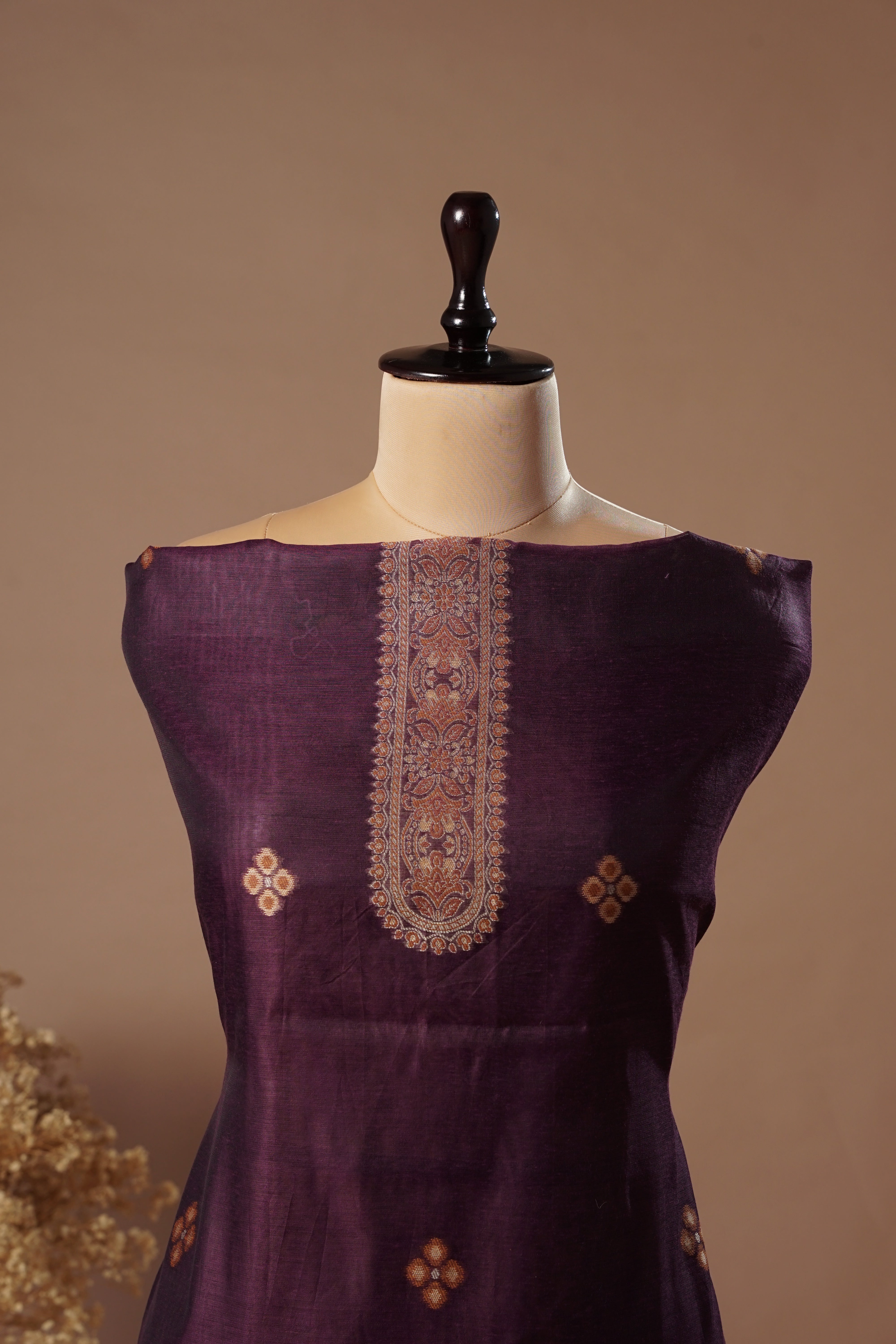 Berry Wine Mul Chanderi Suit Piece