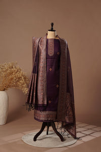 Berry Wine Mul Chanderi Suit Piece