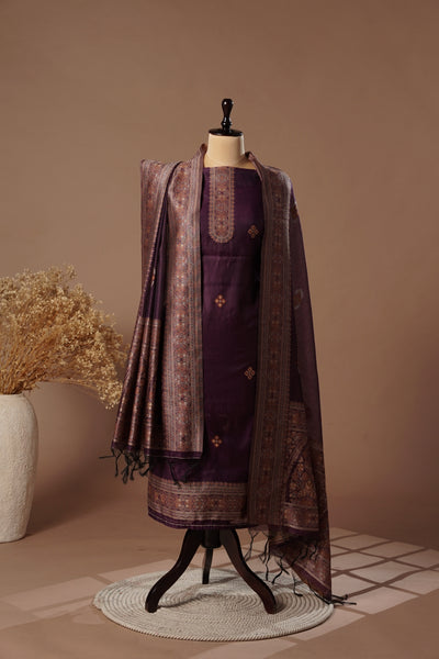 Berry Wine Mul Chanderi Suit Piece