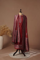Ruby Maroon Mul Chanderi Suit Piece
