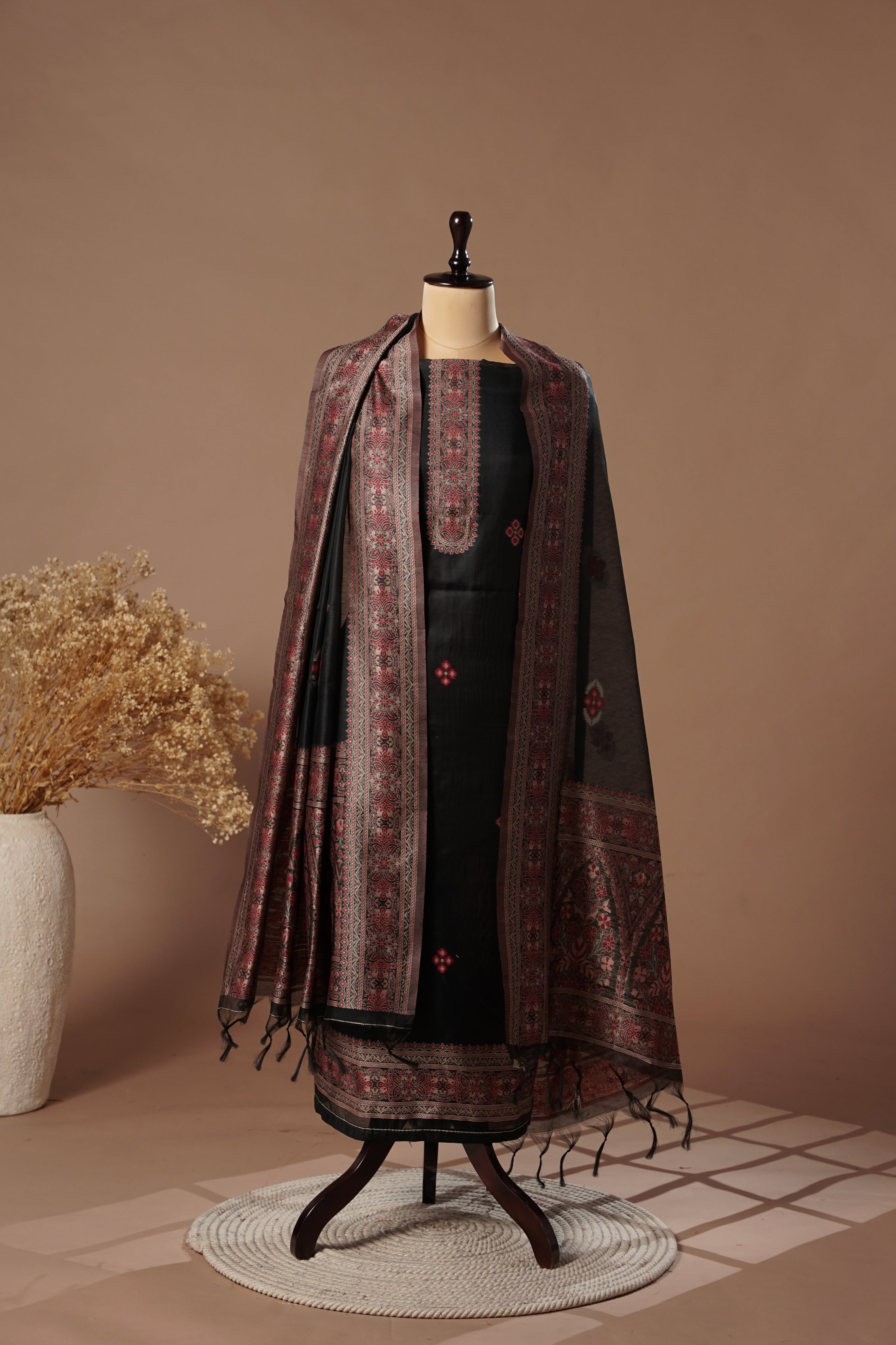 Onyx Black Mul Chanderi Suit Piece