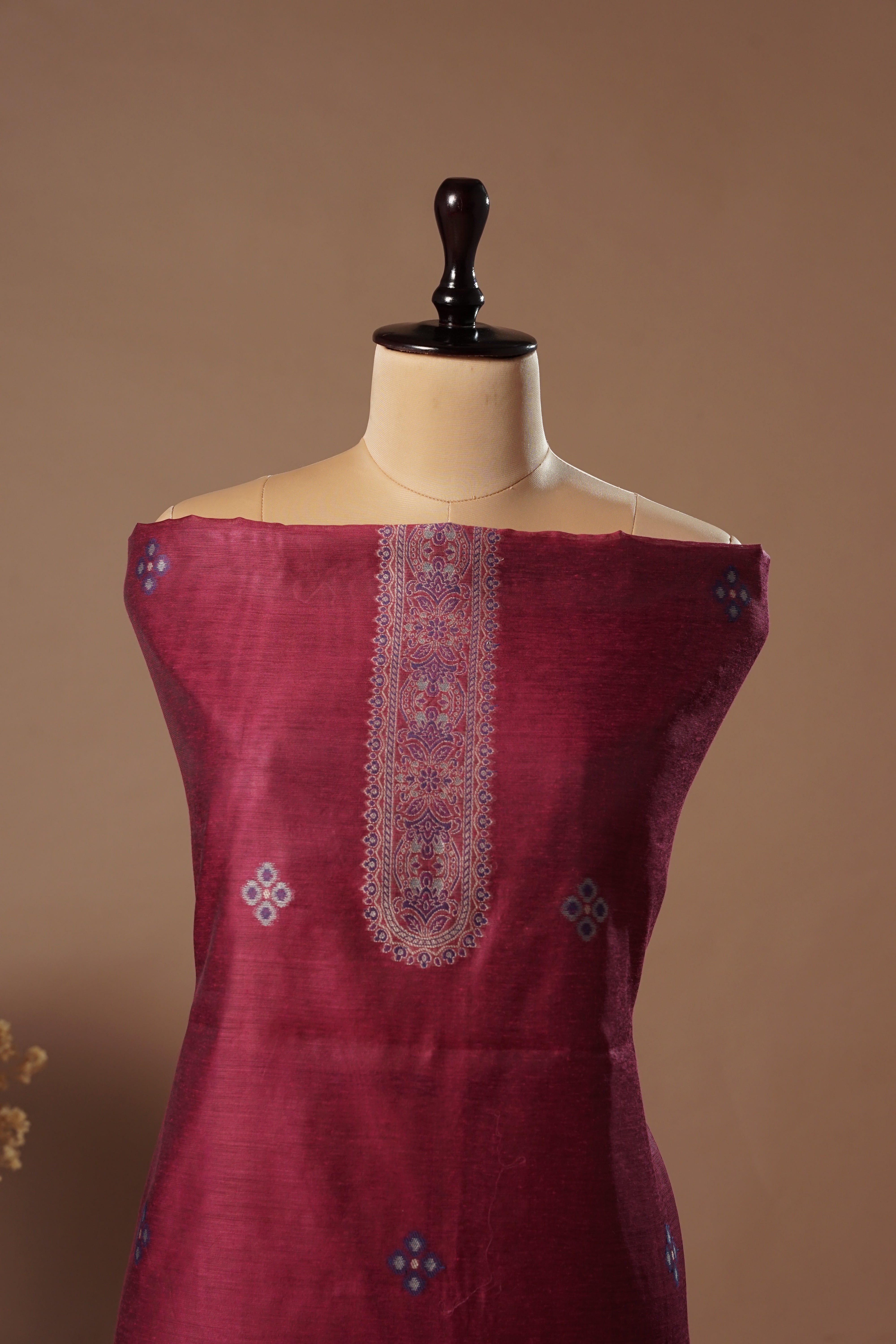 Vibrant Magenta Mul Chanderi Suit Piece