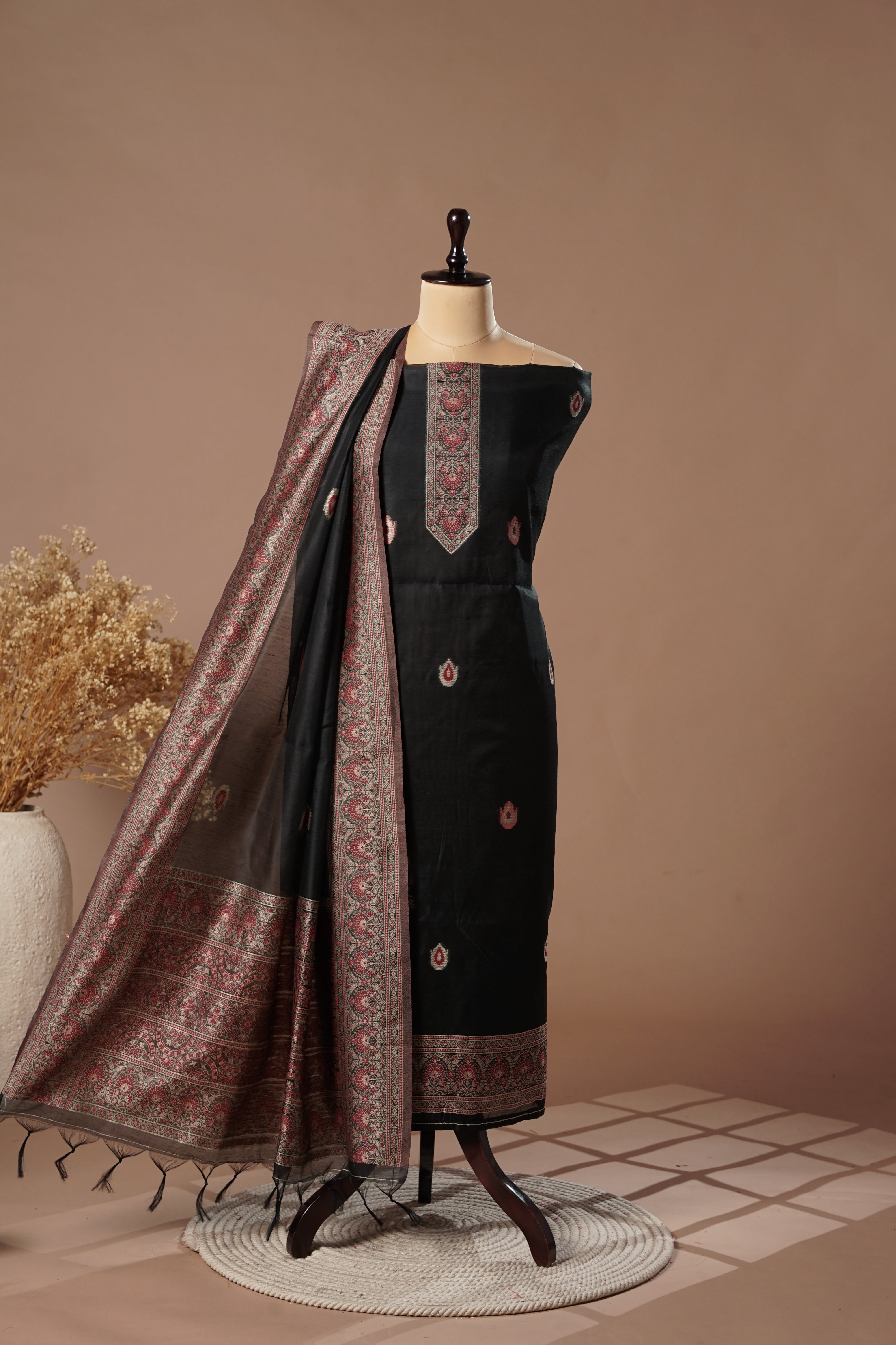 Elegance Black Mul Chanderi Suit Piece