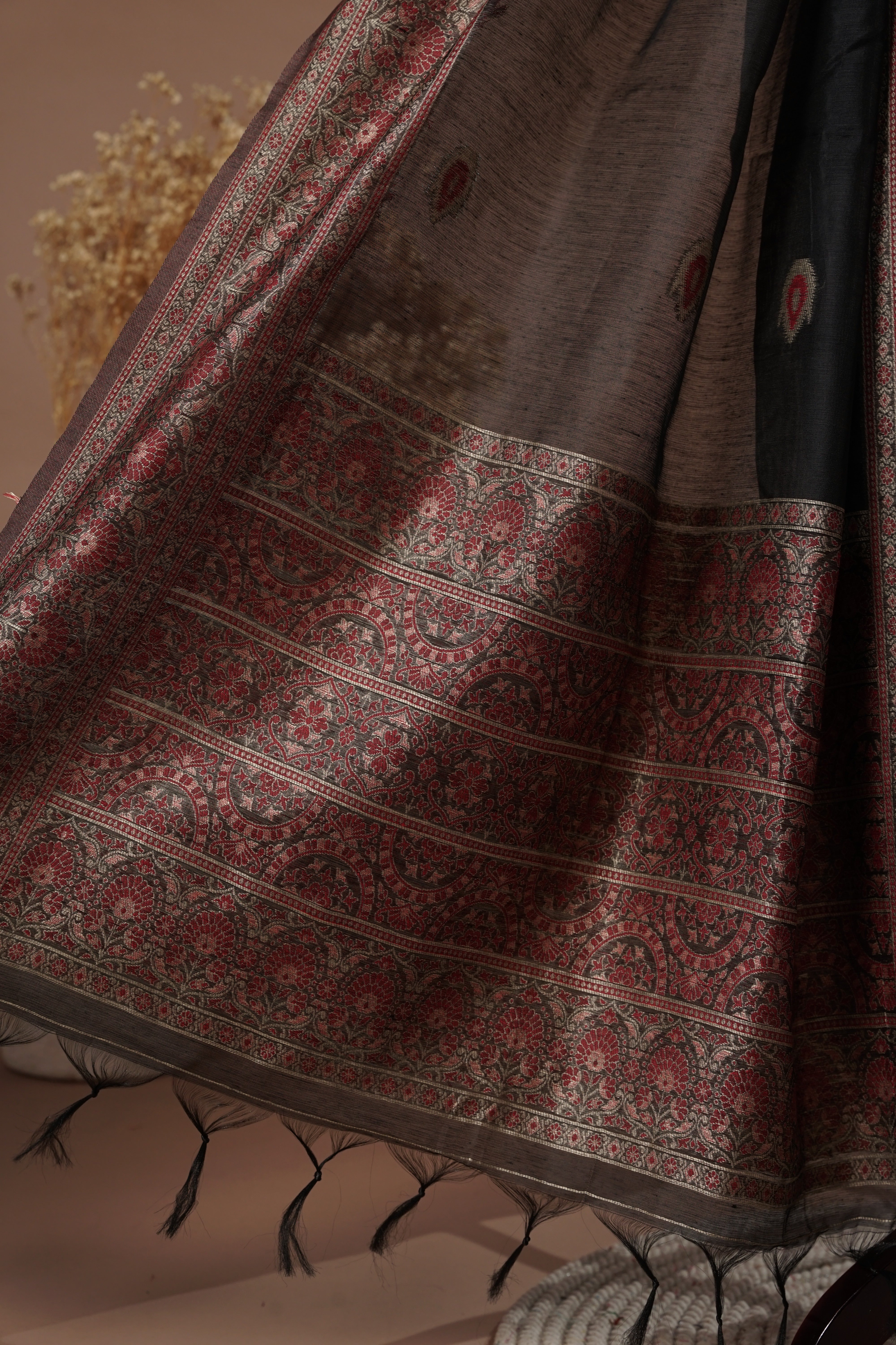 Elegance Black Mul Chanderi Suit Piece