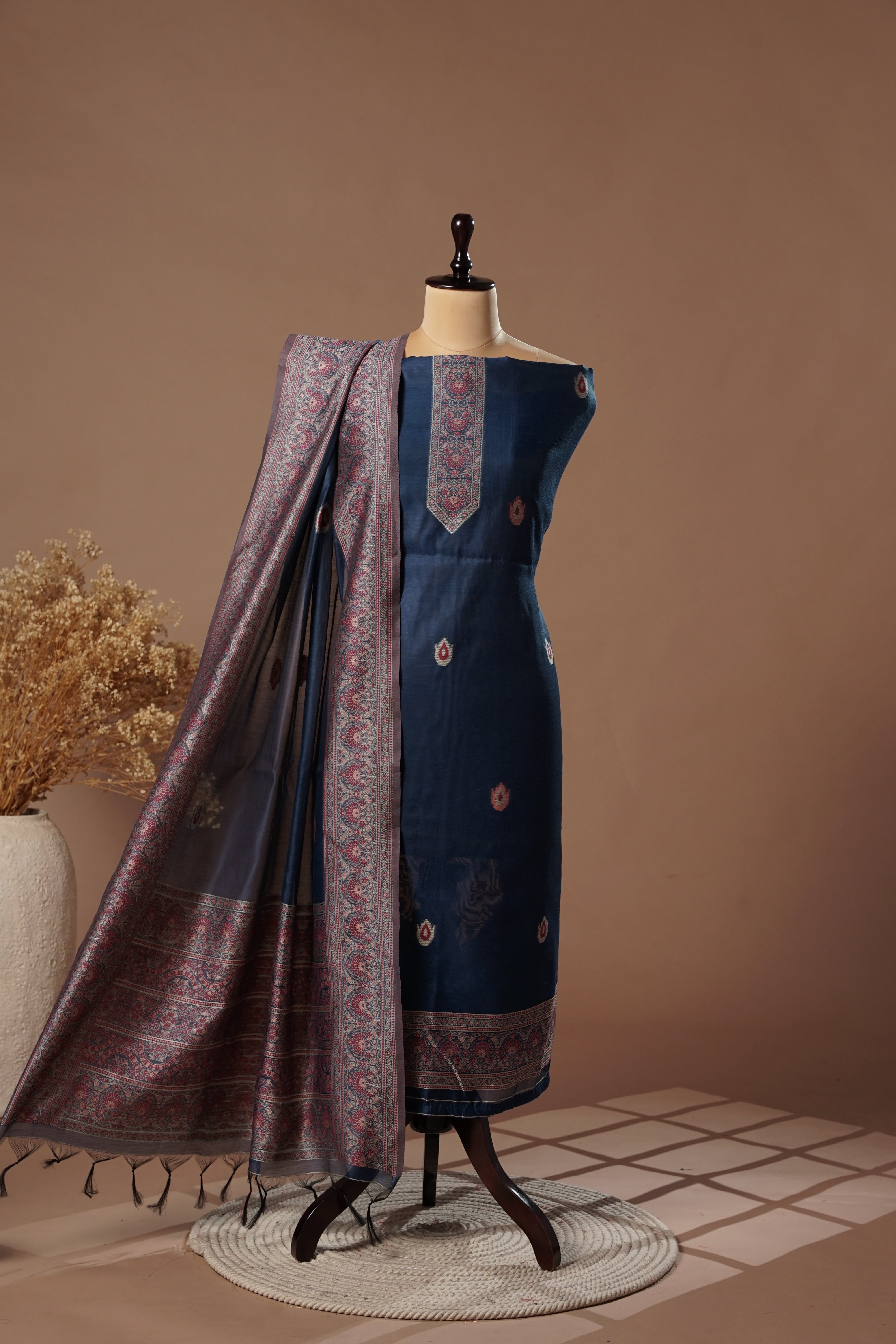 Secret Navy Mul Chanderi Suit Piece