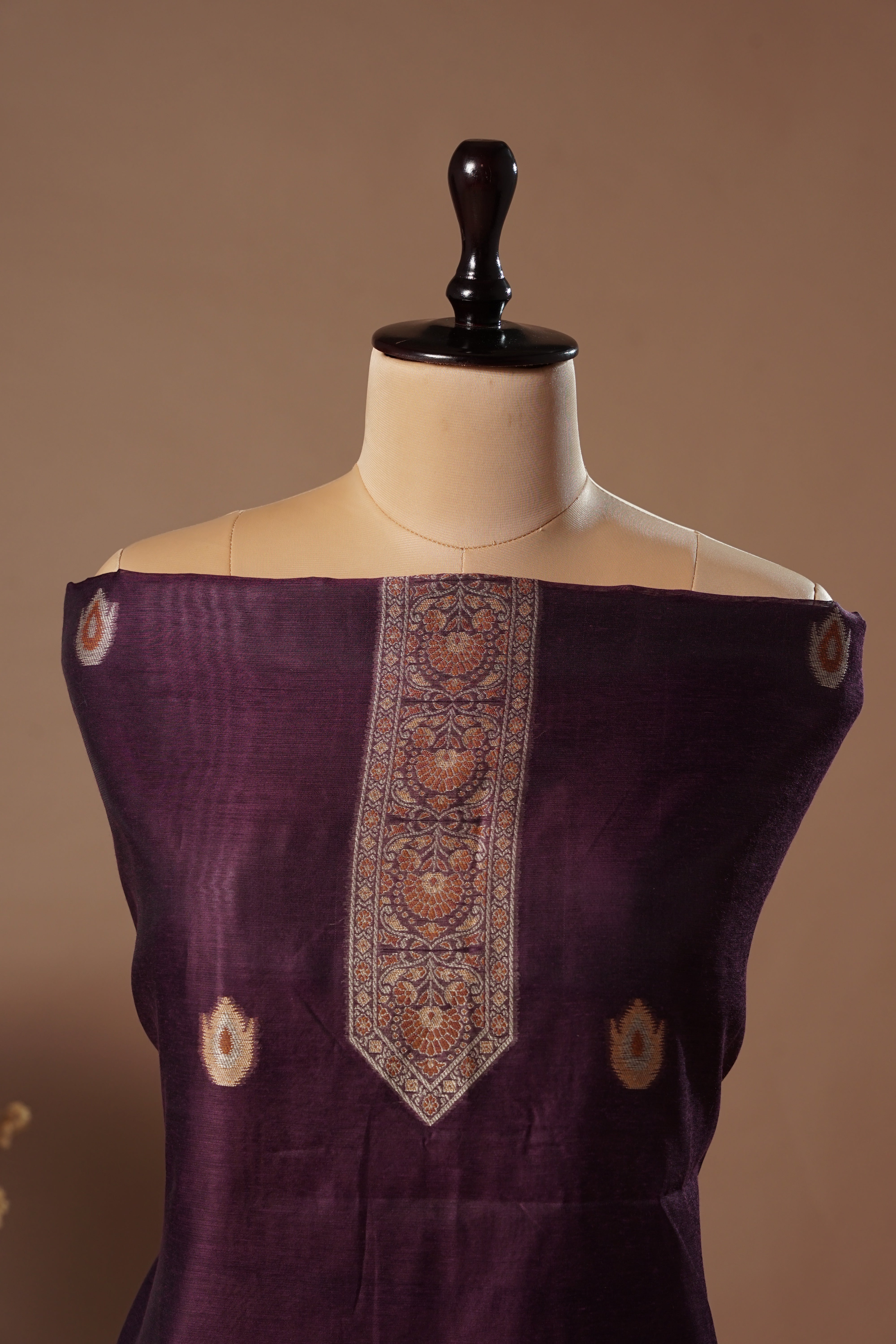 Shadow Wine Mul Chanderi Suit Piece