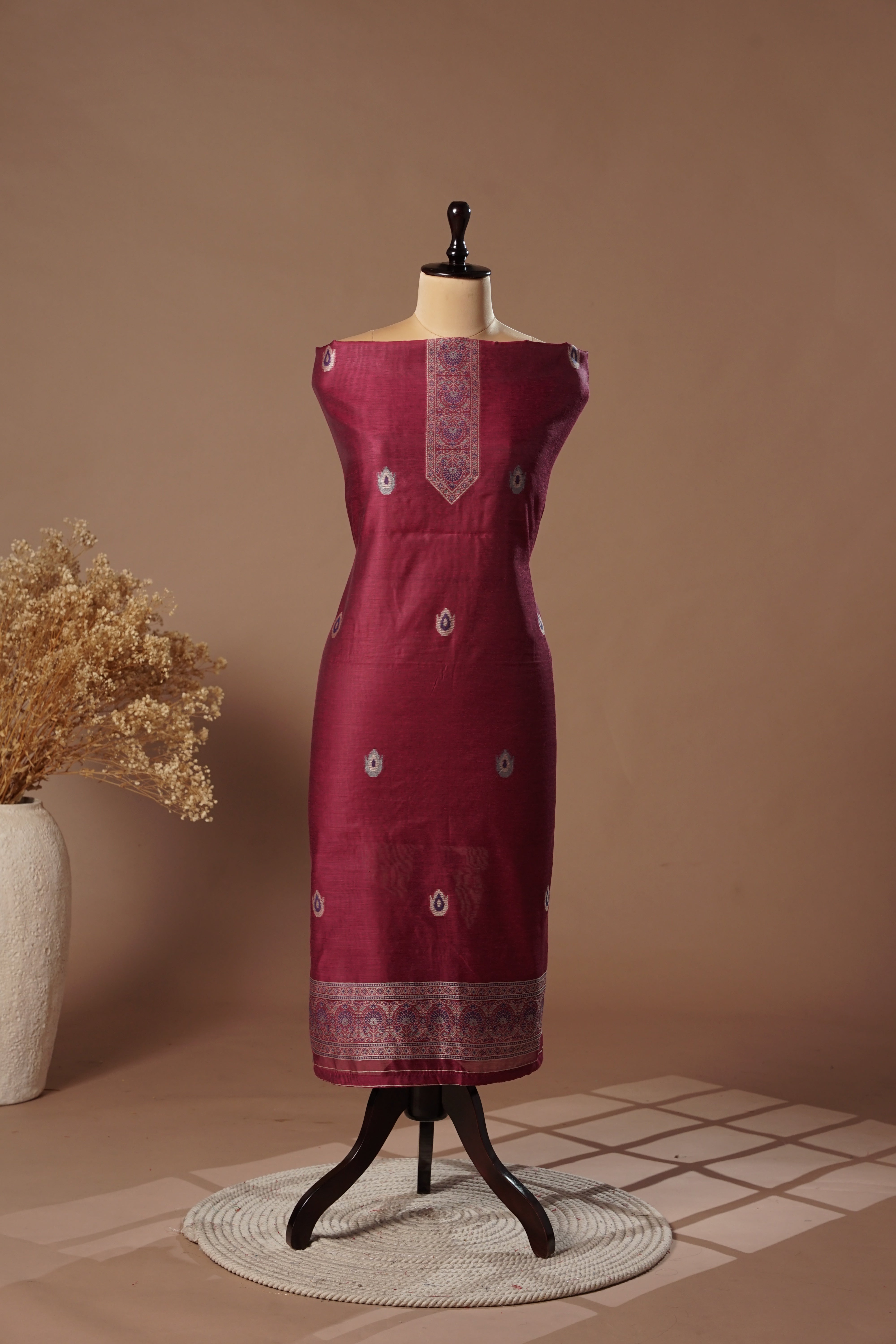 Enigma Magenta Mul Chanderi Suit Piece