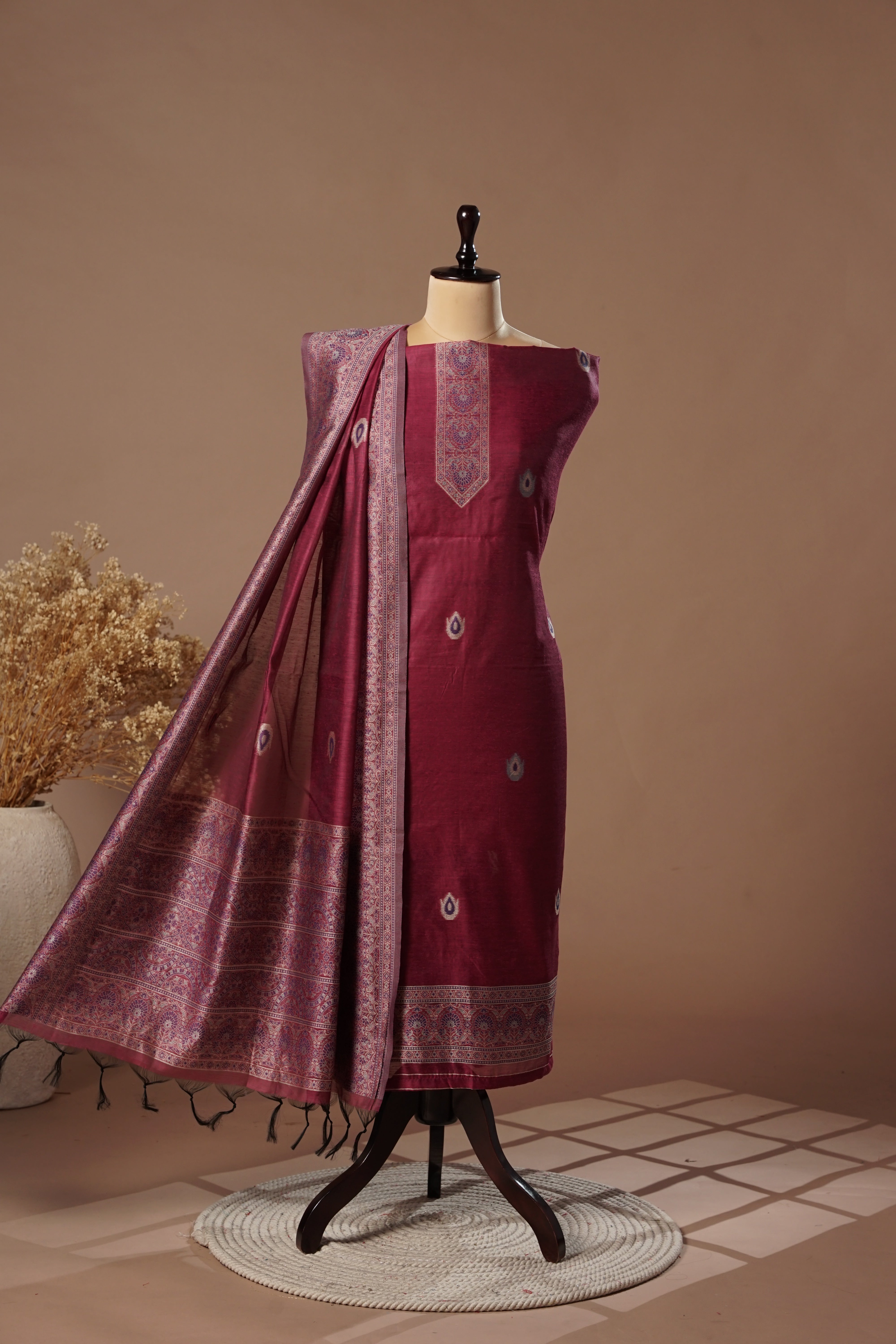 Enigma Magenta Mul Chanderi Suit Piece