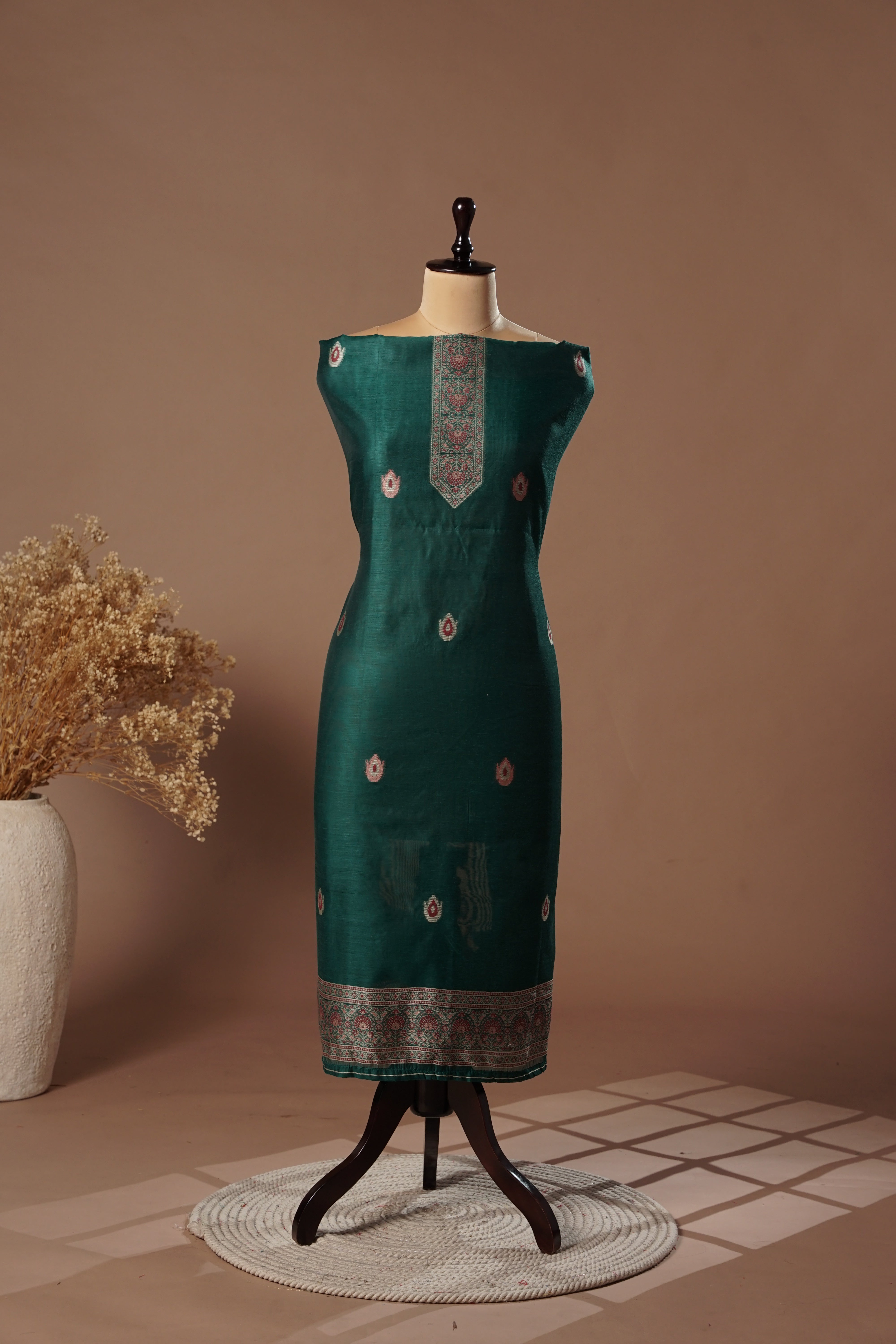 Miracle Green Mul Chanderi Suit Piece