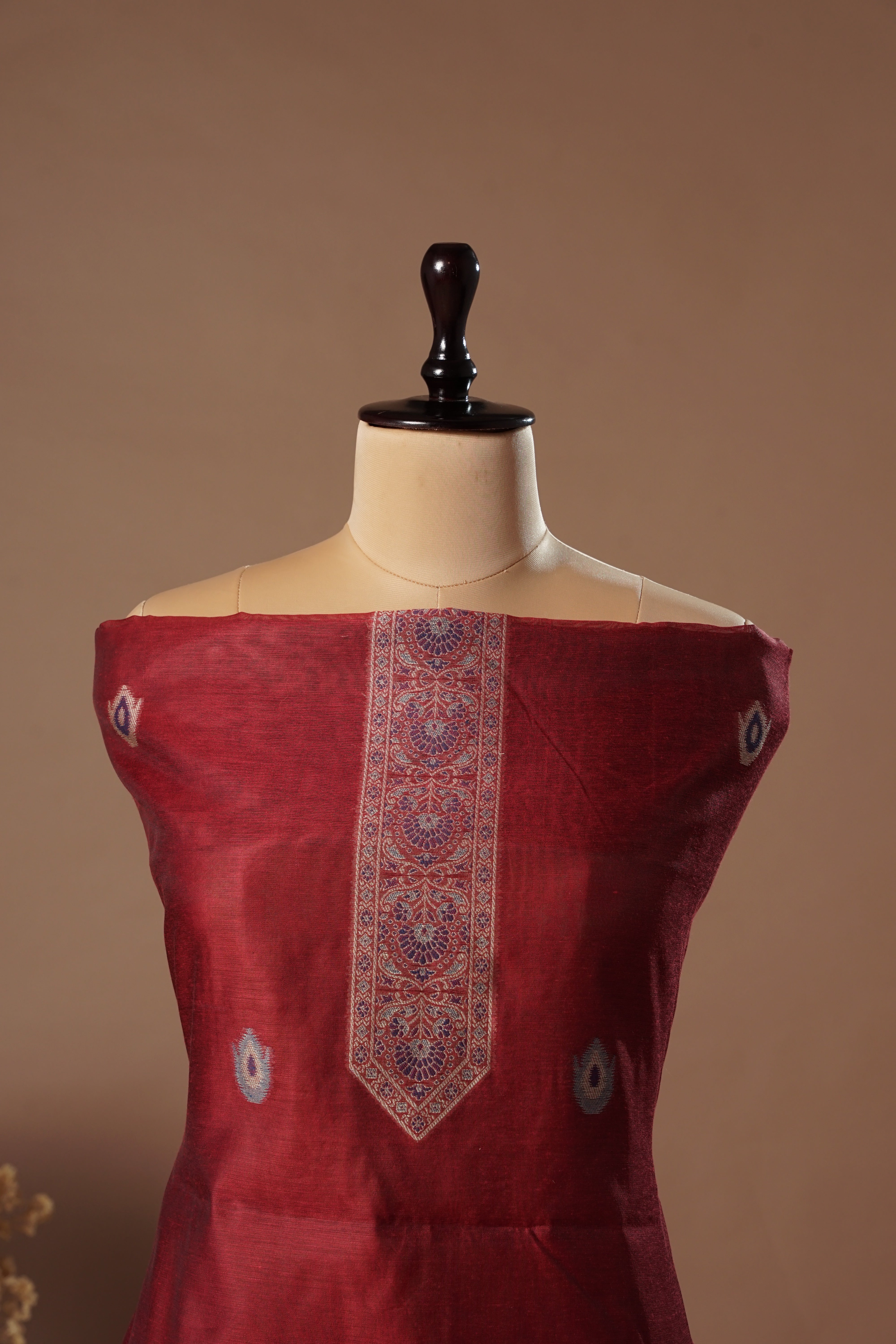 Passion Maroon Mul Chanderi Suit Piece