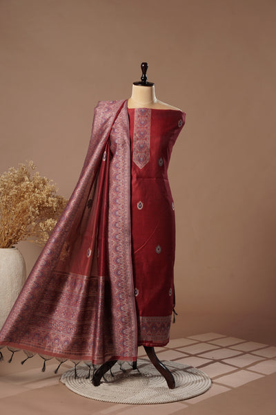 Passion Maroon Mul Chanderi Suit Piece