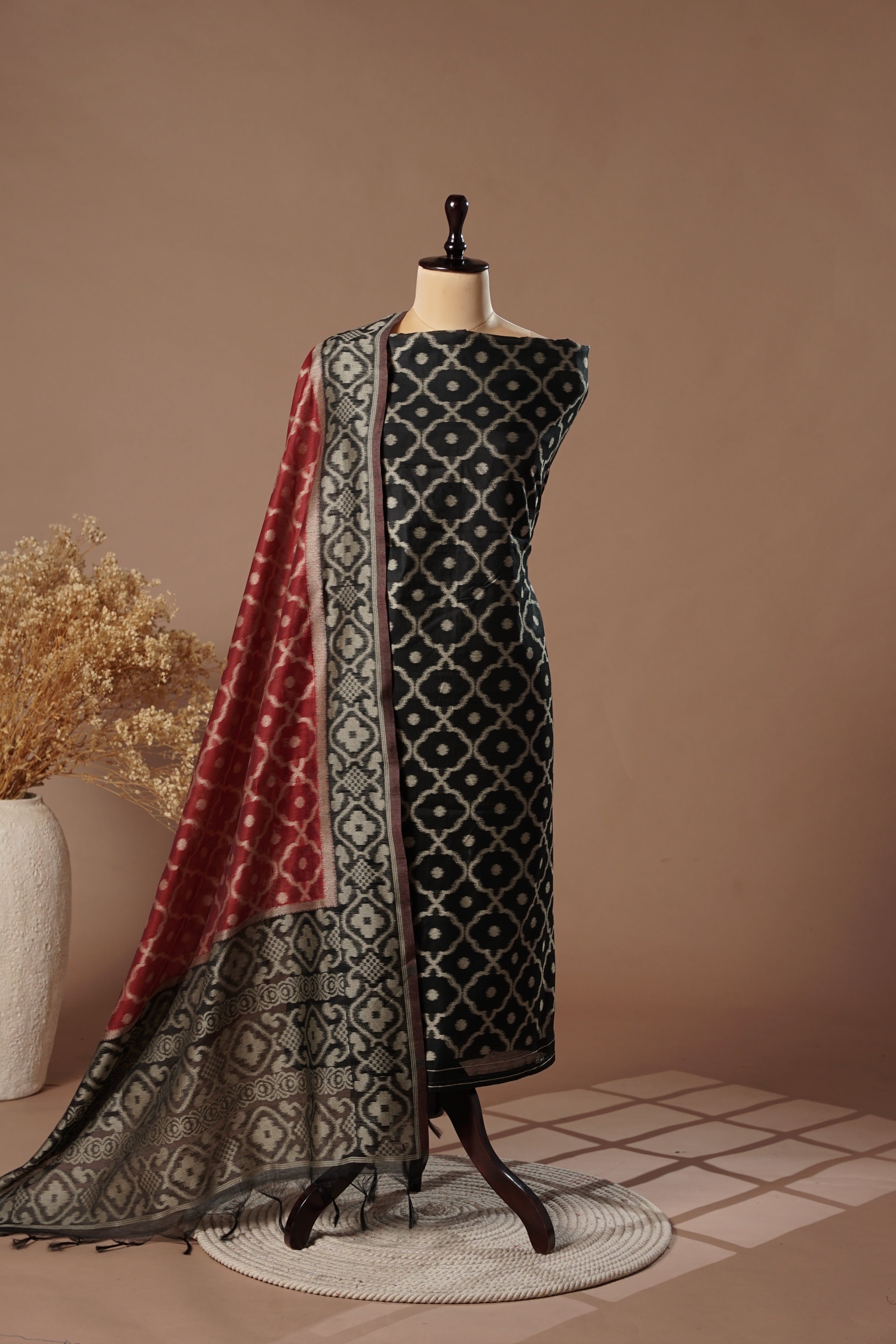 Timber Green Mul Chanderi Suit Piece