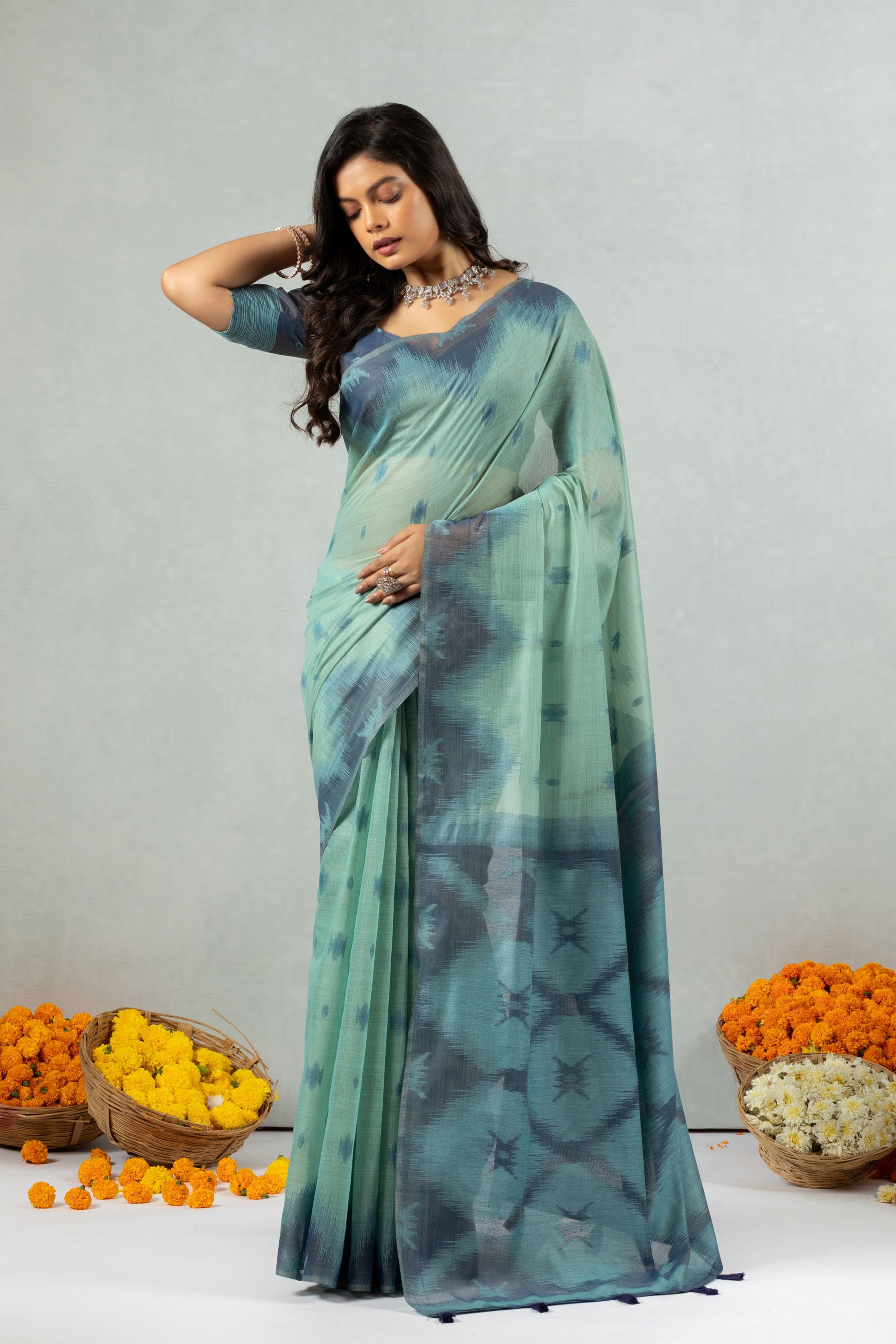 Neelara - The Tranquil Ikkat Cotton Saree