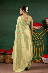 Vritika - Geometric Grace on Tissue Gold Saree