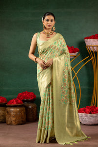 Vritika - Geometric Grace on Tissue Gold Saree