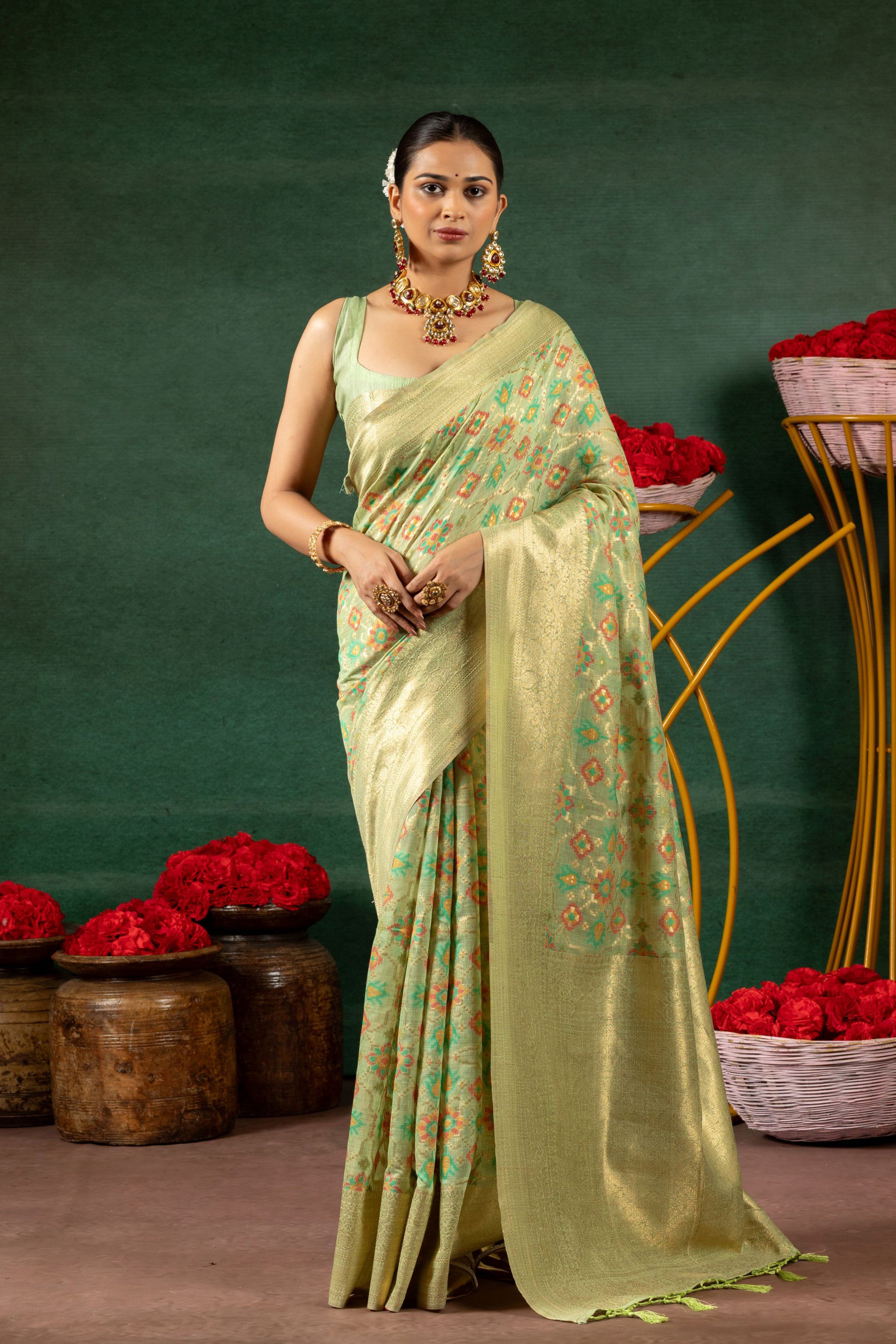 Vritika - Geometric Grace on Tissue Gold Saree