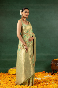 Vritika - Geometric Grace on Tissue Gold Saree