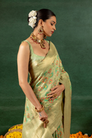 Vritika - Geometric Grace on Tissue Gold Saree