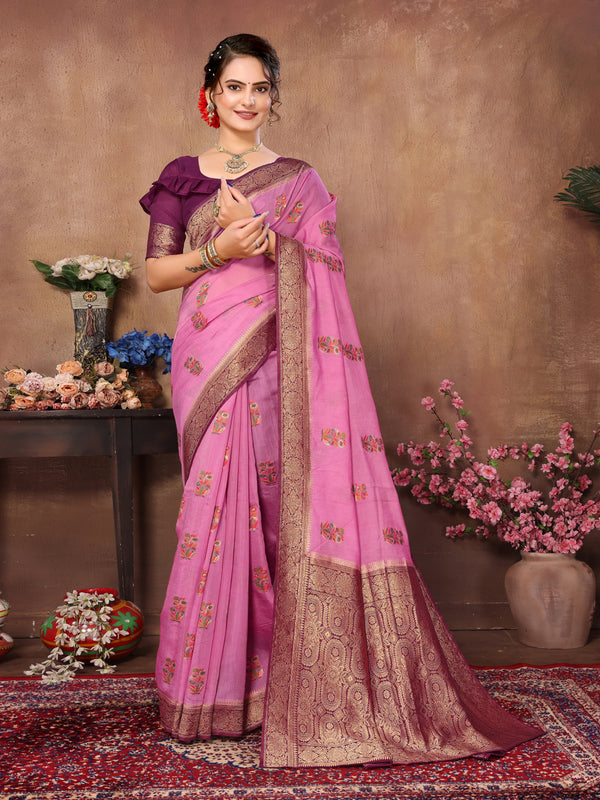 PYAZI PINK CHANDERI SILK SAREE