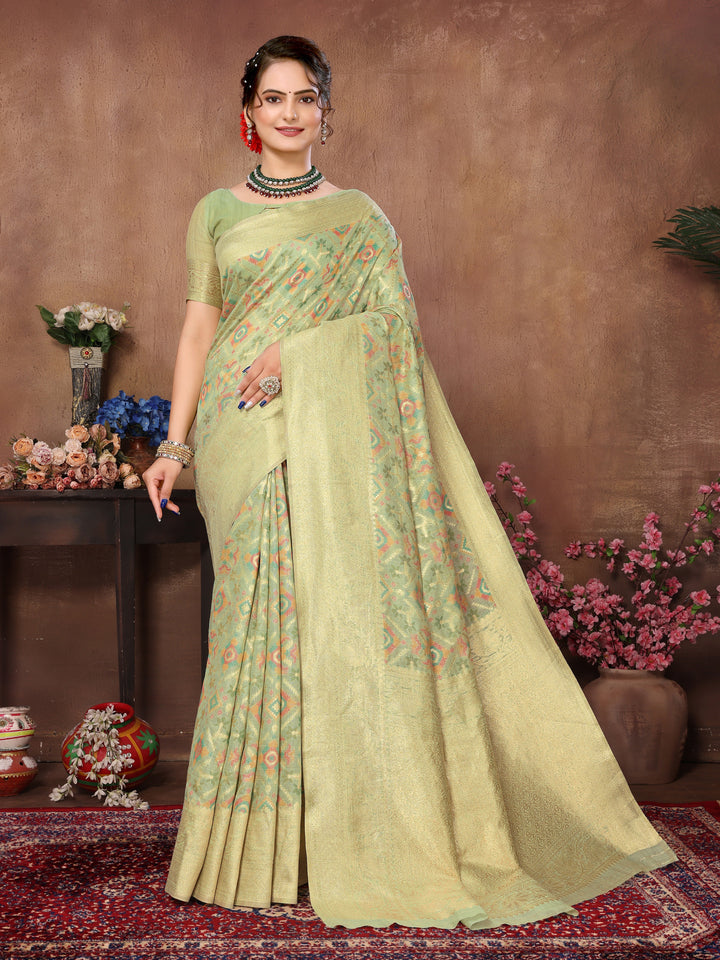 Sea Green Cotton Patola Saree with Zari Pallu - Perfect Wedding Elegance