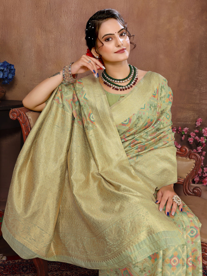 Sea Green Cotton Patola Saree with Zari Pallu - Perfect Wedding Elegance