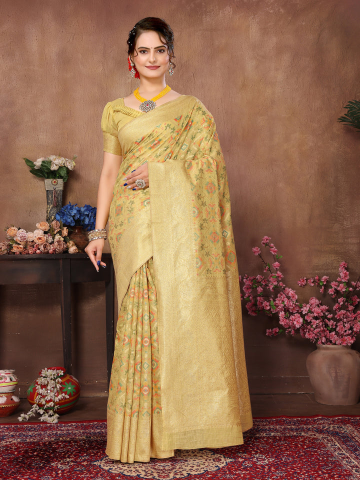 Mustard Yellow Cotton Patola Saree with Zari Pallu - Perfect Wedding Elegance