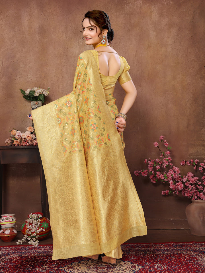 Mustard Yellow Cotton Patola Saree with Zari Pallu - Perfect Wedding Elegance