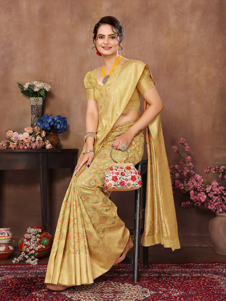 Mustard Yellow Cotton Patola Saree with Zari Pallu - Perfect Wedding Elegance