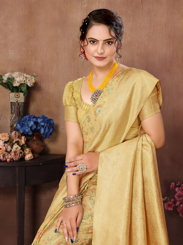 Mustard Yellow Cotton Patola Saree with Zari Pallu - Perfect Wedding Elegance