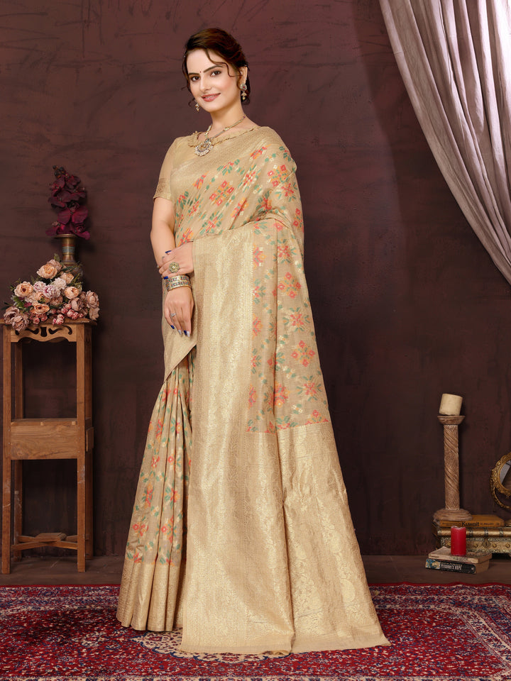 Chikoo Cotton Patola Saree with Zari Pallu - Perfect Wedding Elegance