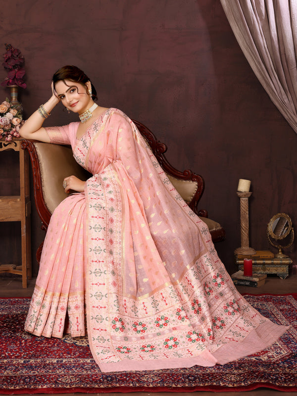 
Onion Pink Patola Border Saree with Zari Butti - A Majestic Blend of Tradition and Luxury Saree
