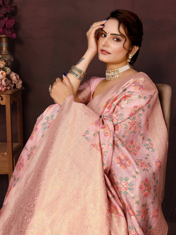 Pink Cotton Patola Saree with Zari Pallu - Perfect Wedding Elegance