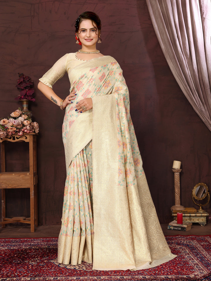 Cream Cotton Patola Saree with Zari Pallu - Perfect Wedding Elegance