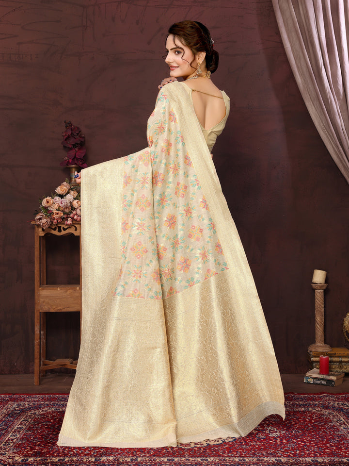 Cream Cotton Patola Saree with Zari Pallu - Perfect Wedding Elegance