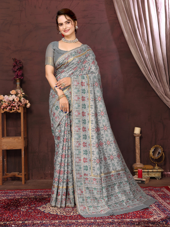 DENIM BLUE PATOLA SAREE - TRADITIONAL PARTYWEAR SAREE