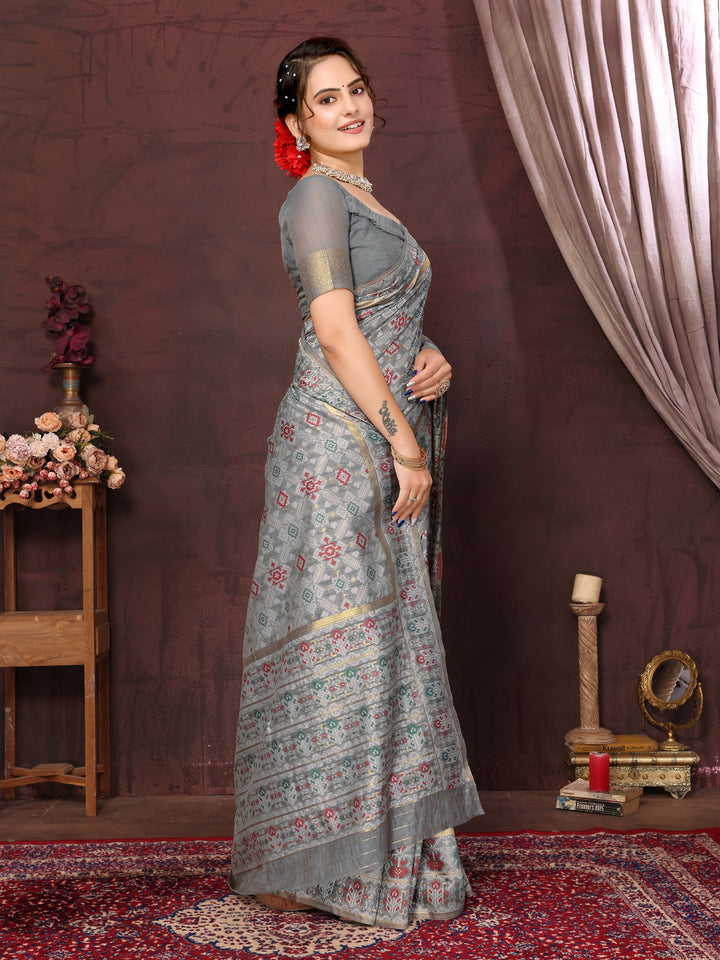 DENIM BLUE PATOLA SAREE - TRADITIONAL PARTYWEAR SAREE