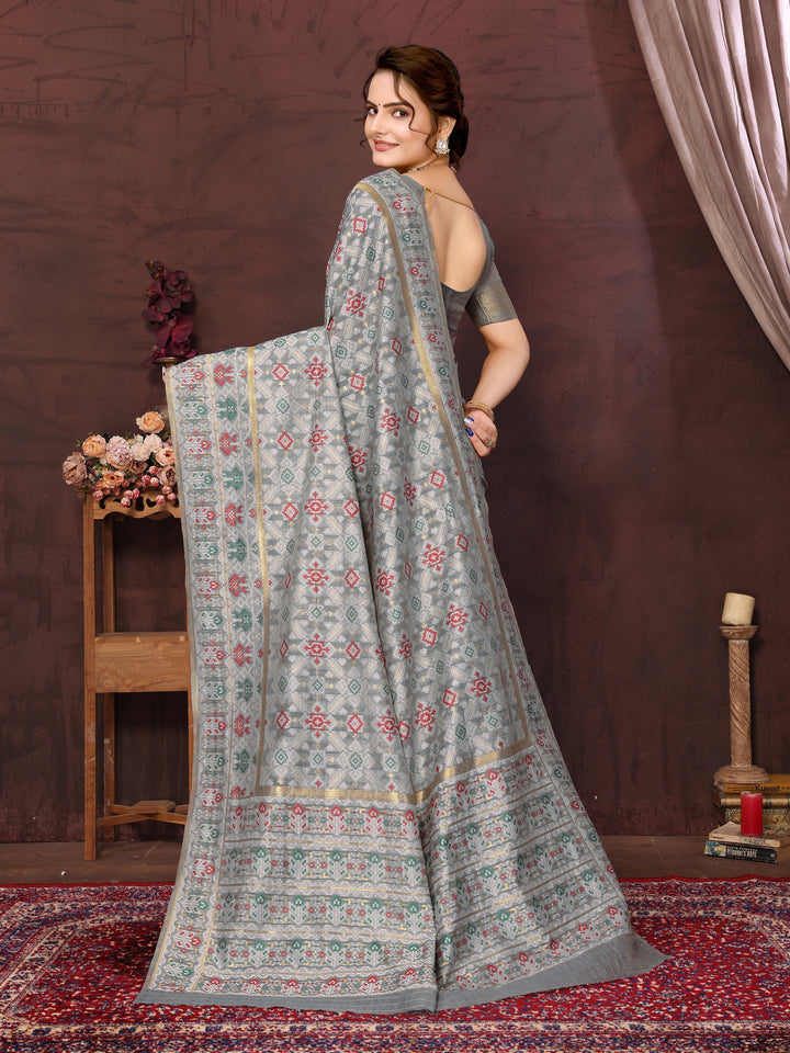 DENIM BLUE PATOLA SAREE - TRADITIONAL PARTYWEAR SAREE