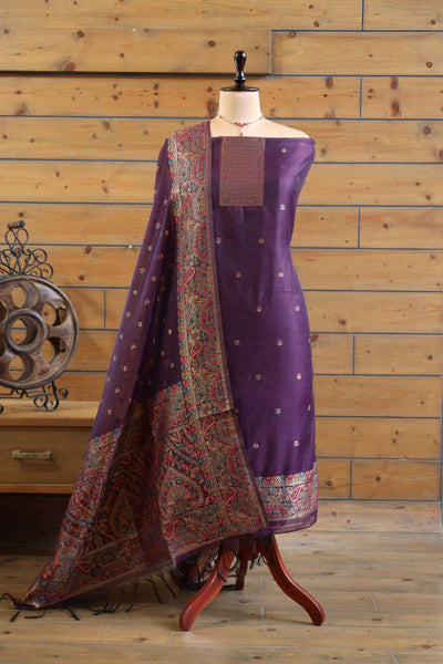 Aafreen – The Kashmiri Grace | Kashmiri Mul Chanderi Suit Piece – Purple