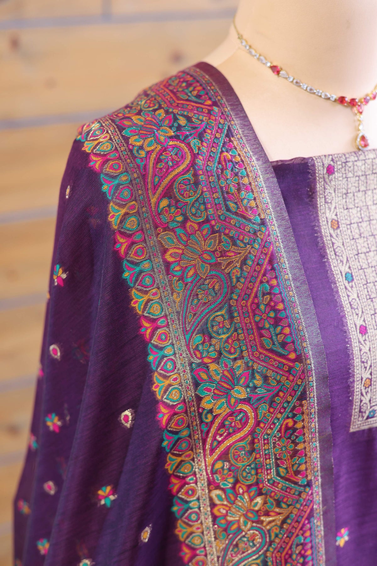 Aafreen – The Kashmiri Grace | Kashmiri Mul Chanderi Suit Piece – Purple