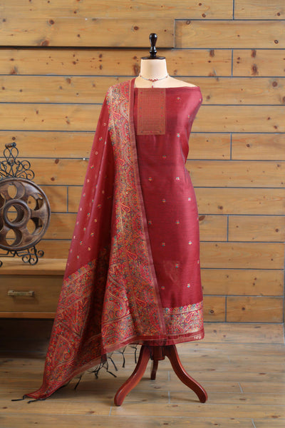 Aafreen – The Kashmiri Grace | Kashmiri Mul Chanderi Suit Piece – Red