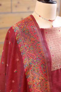 Aafreen – The Kashmiri Grace | Kashmiri Mul Chanderi Suit Piece – Red