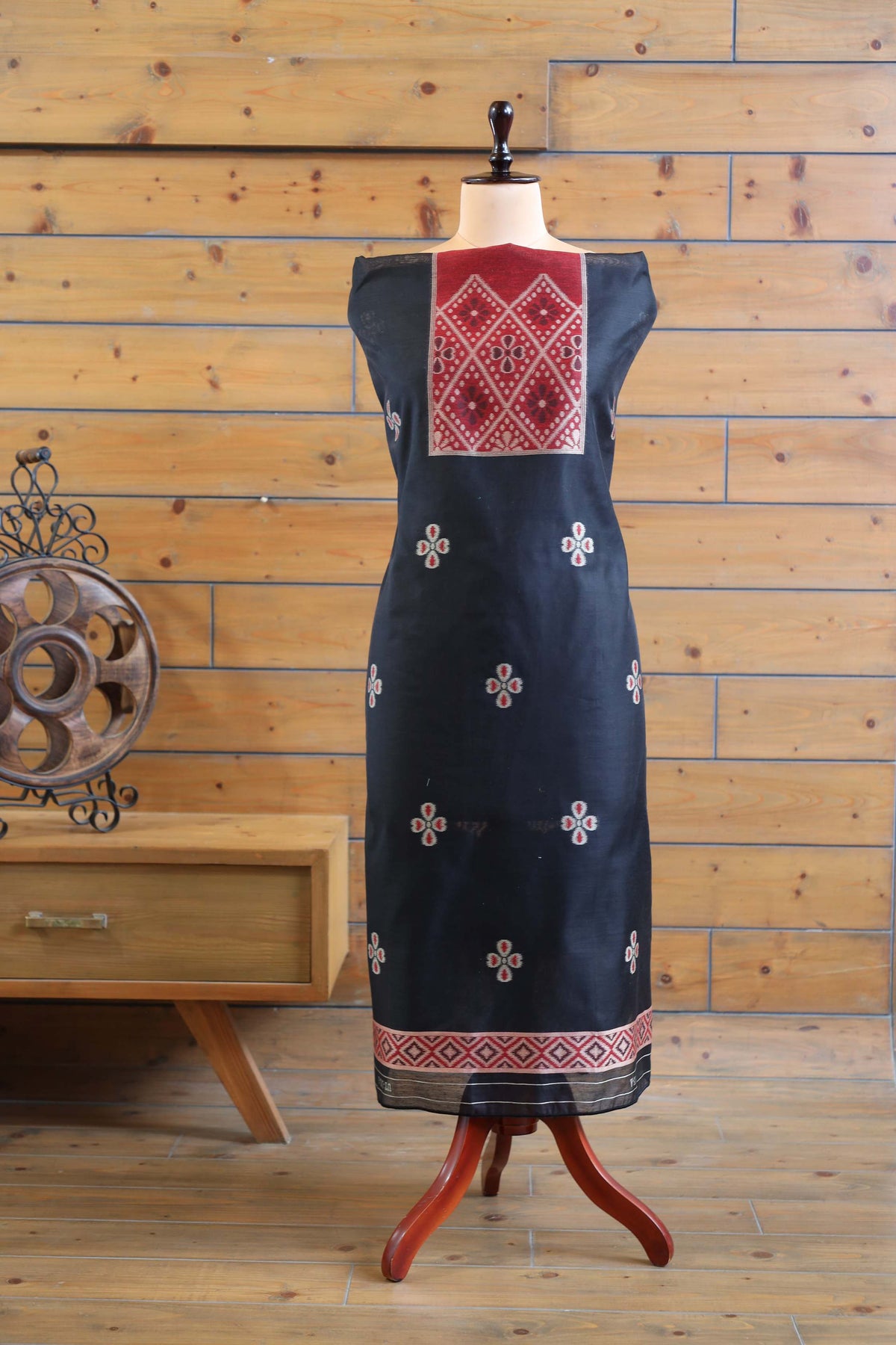 Madhuban – The Painted Heritage | Ajrakh Mul Chanderi Suit Piece – Black