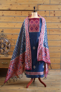 Madhuban – The Painted Heritage | Ajrakh Mul Chanderi Suit Piece – Indigo Blue