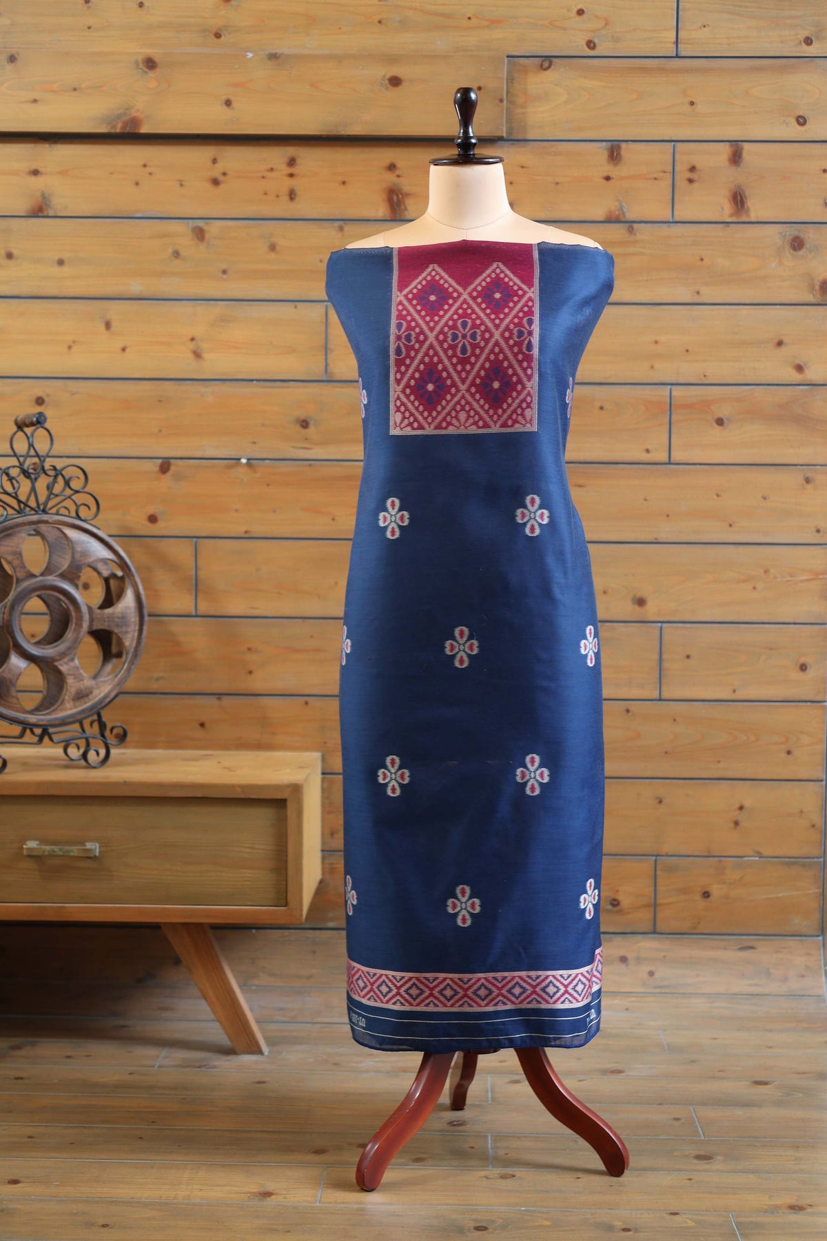 Madhuban – The Painted Heritage | Ajrakh Mul Chanderi Suit Piece – Indigo Blue