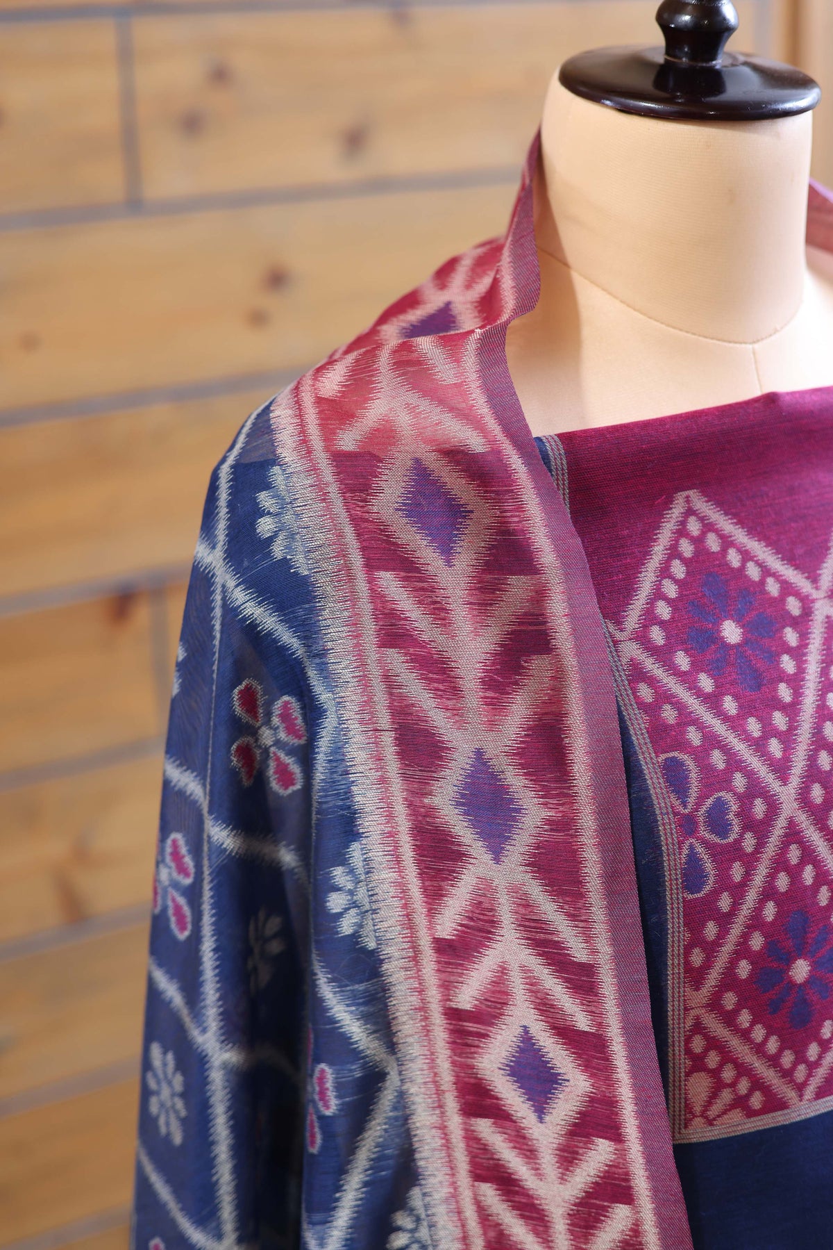 Madhuban – The Painted Heritage | Ajrakh Mul Chanderi Suit Piece – Indigo Blue